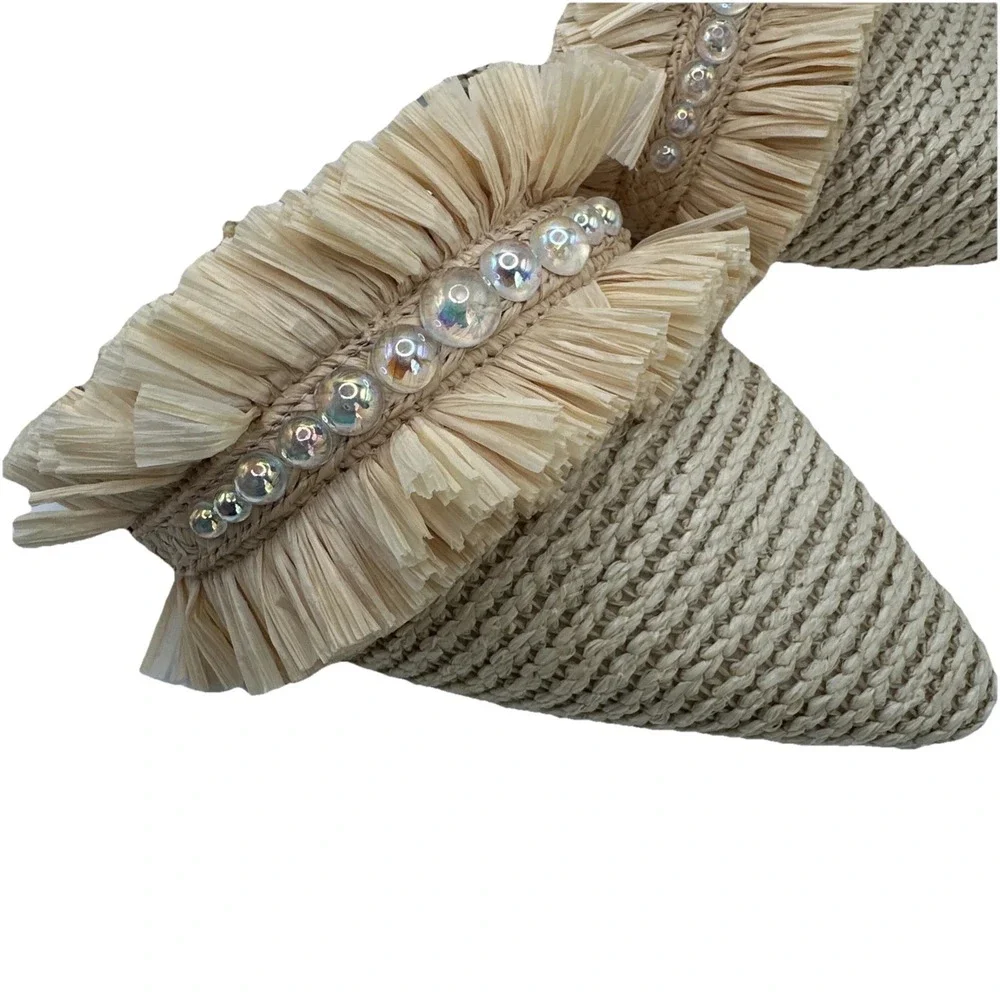 Nanette Lepore‎ Jeweled Weave Flats Women's 8 M Slip On Natural Slippers New